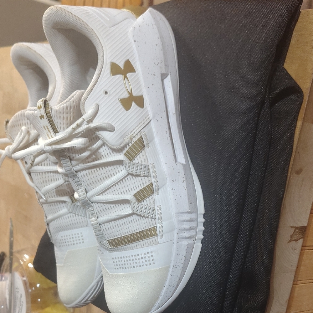 Under Armour White and Gold Athletic Shoes